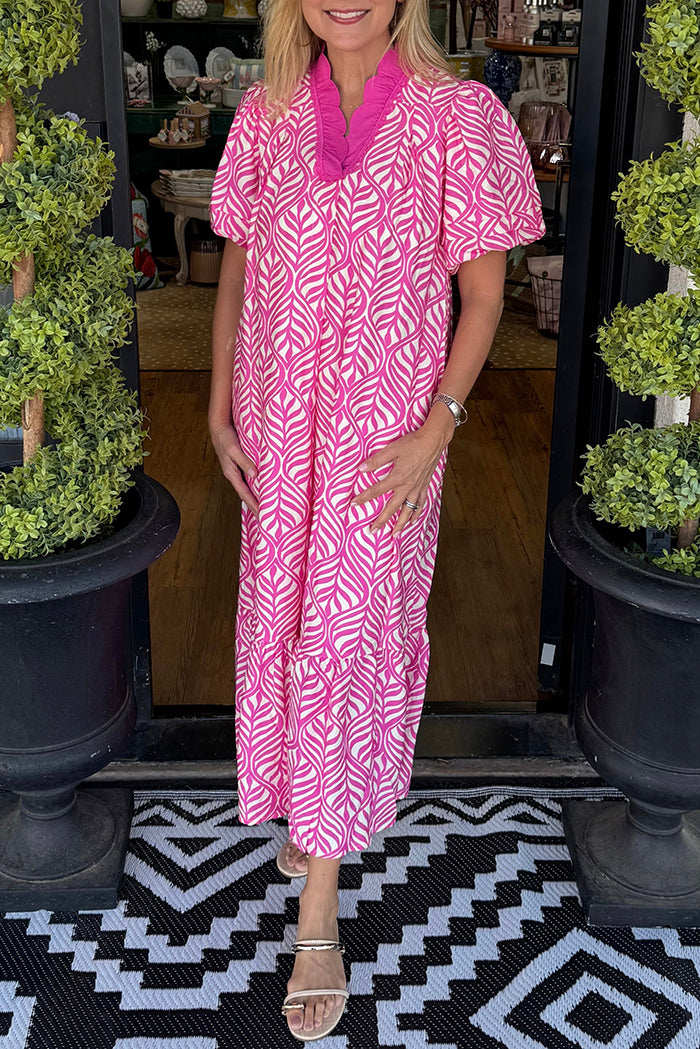 Scalloped Neck Geometric Print Dress
