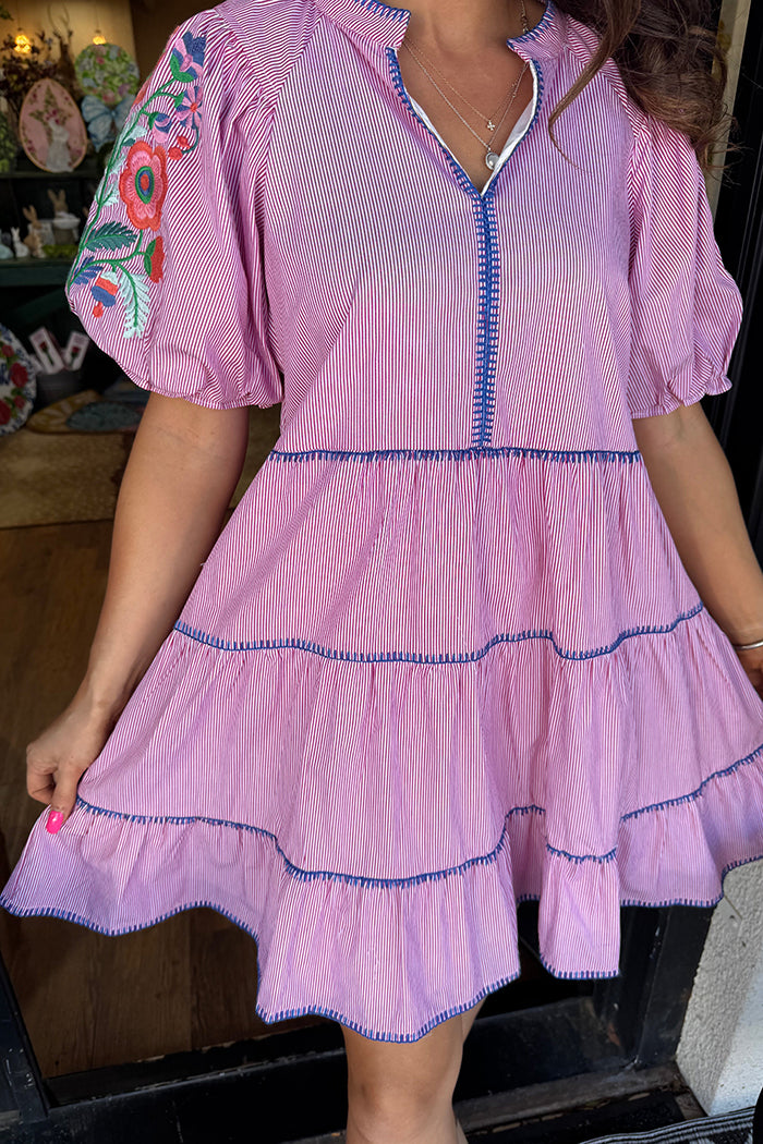 Embroidered Sleeve Tiered Dress