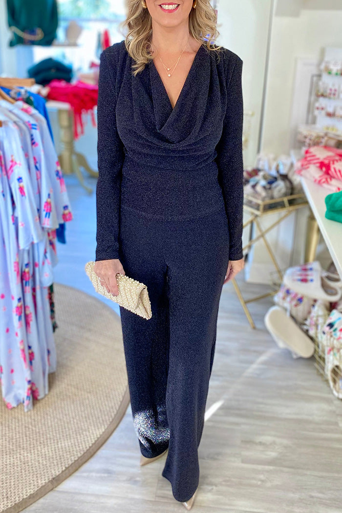 Shimmer Drape Cowl Neck Set