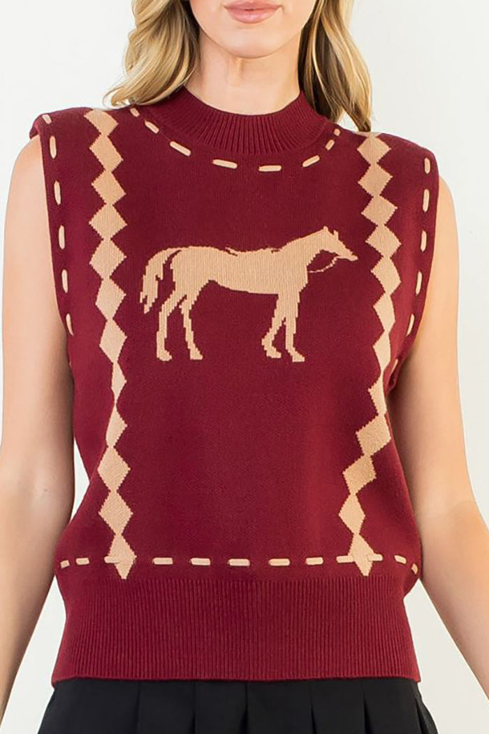 Casual Horse Graphic Knit Vest