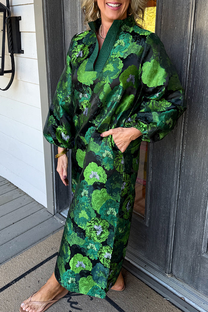 Elegant Vibrant Green Floral Maxi Dress