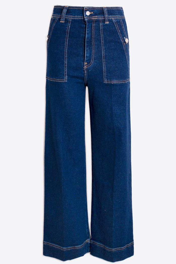 Casual Wide Leg Pocket Jeans
