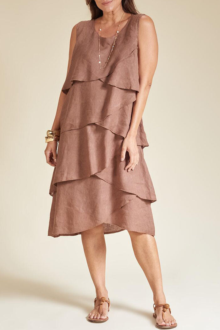 Solid Color Sleeveless Ruffle Dress