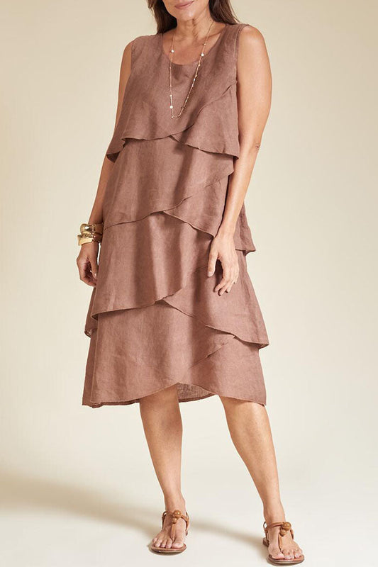 Solid Color Sleeveless Ruffle Dress