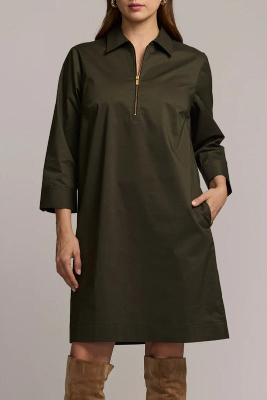 Casual 3/4 Sleeve Zip Dress