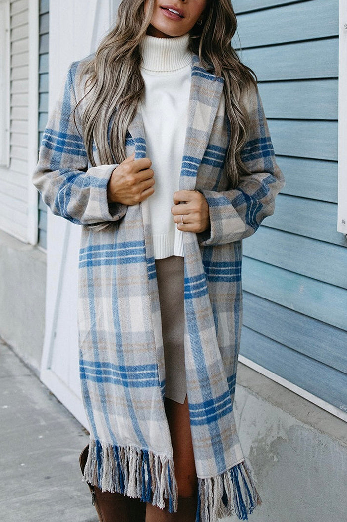 Plaid Long Tassel Pocket Coat