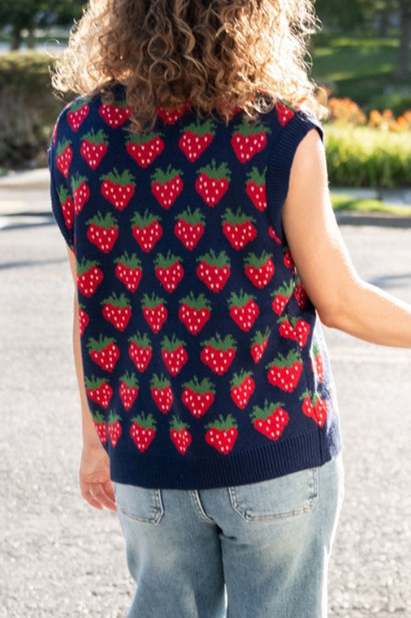 Strawberry Patterned Knitted Vest