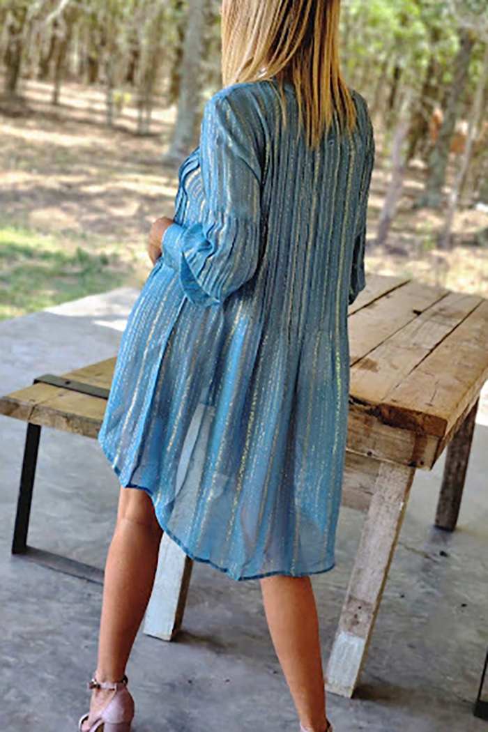 Lurex Stripe Gauze Shirt Dress