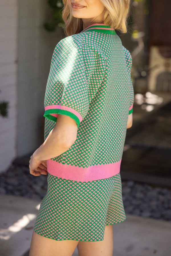 Casual Knitted Checkered Set