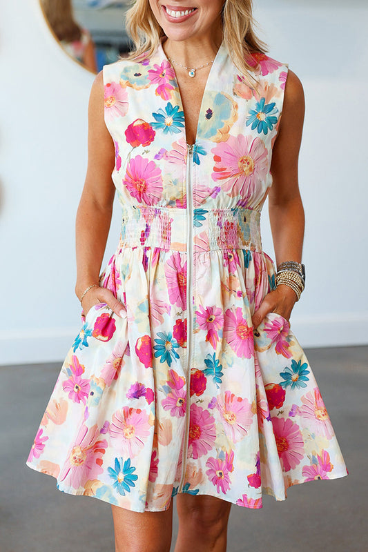 Smocked Waist Zipper Dress