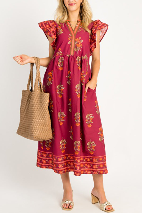 Flutter Sleeve Floral Dress