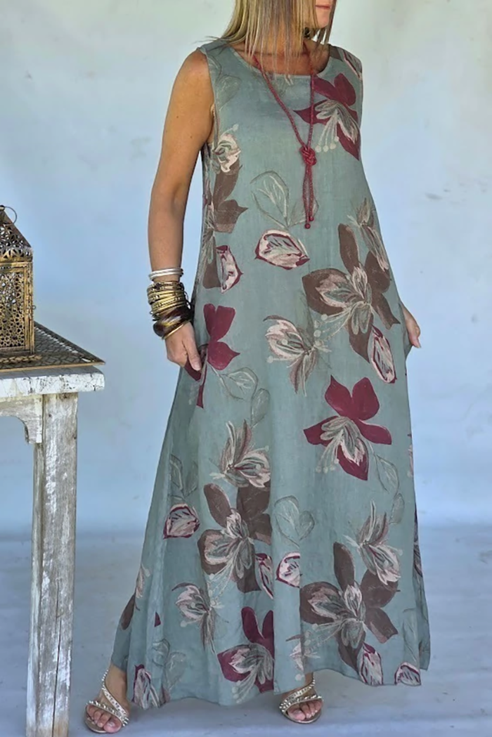 Floral Sleeveless Pocket Maxi Dress