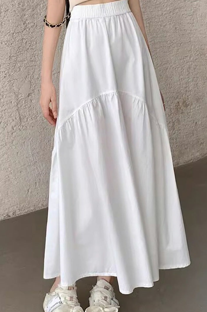 White High-Waist Tiered Maxi Skirt
