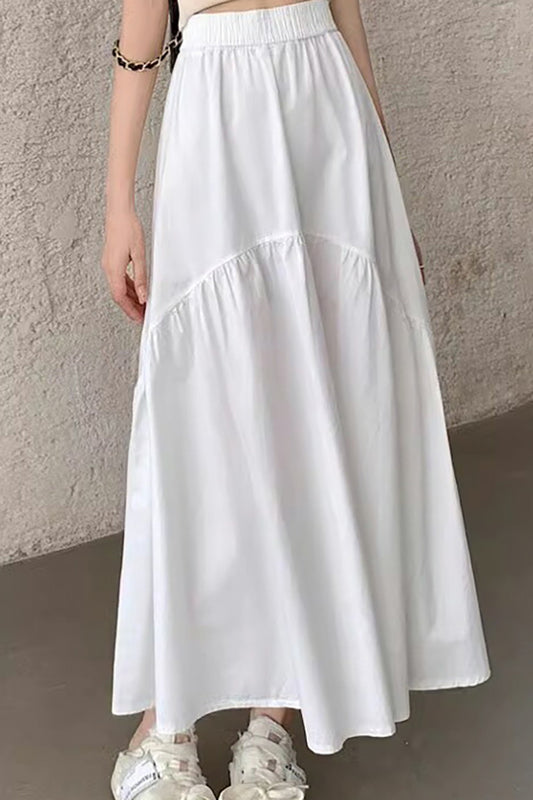 White High-Waist Tiered Maxi Skirt