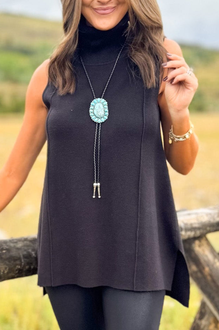 Sleeveless Mock Neck Sweater