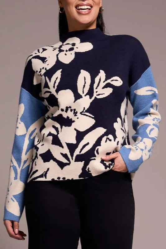 Knit Jacquard Funnel Neck Sweater