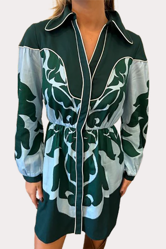 Contrast Pattern Collared Dress