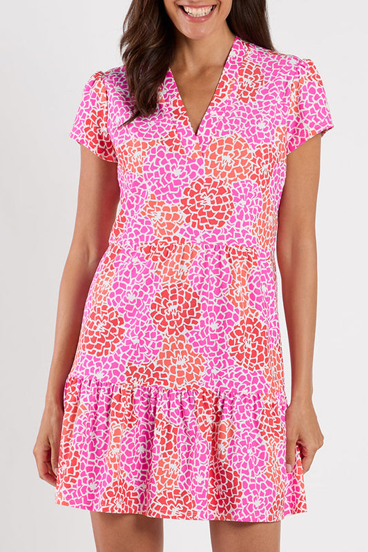 Floral Short Sleeve Ruffle Hem Dress