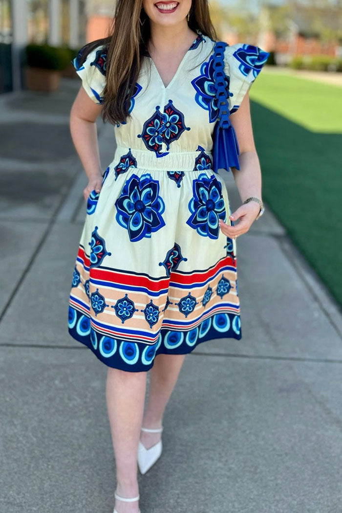 Geometric Floral Pocket Dress