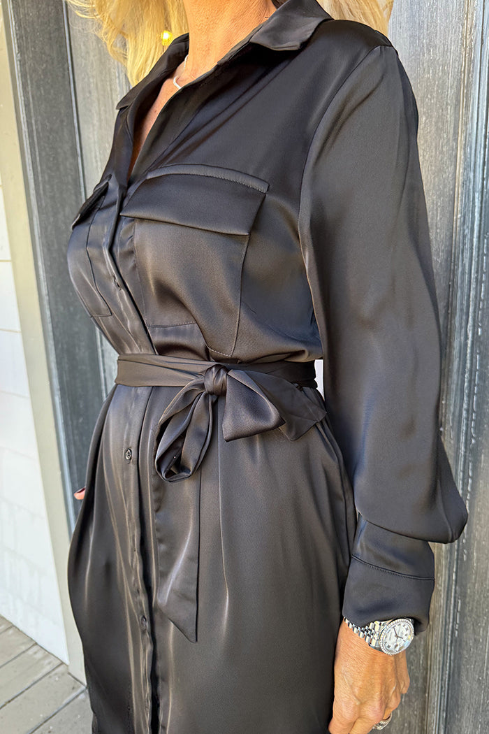 Belted Button-Front Pocket Maxi Dress