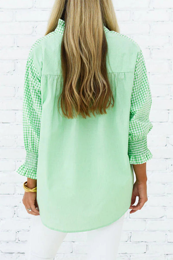 Fresh Contrast Green Gingham Print Top