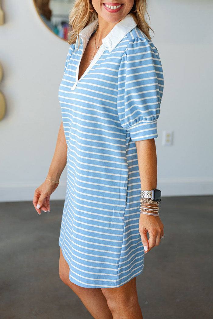 Stripe Contrast Trim Pockets Dress