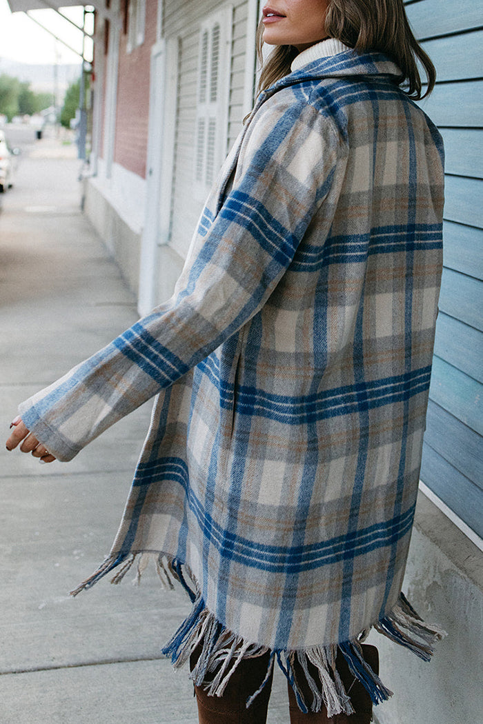Plaid Long Tassel Pocket Coat