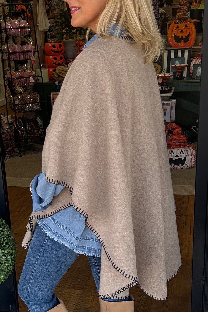 Casual Contrast Detail Blanket Poncho
