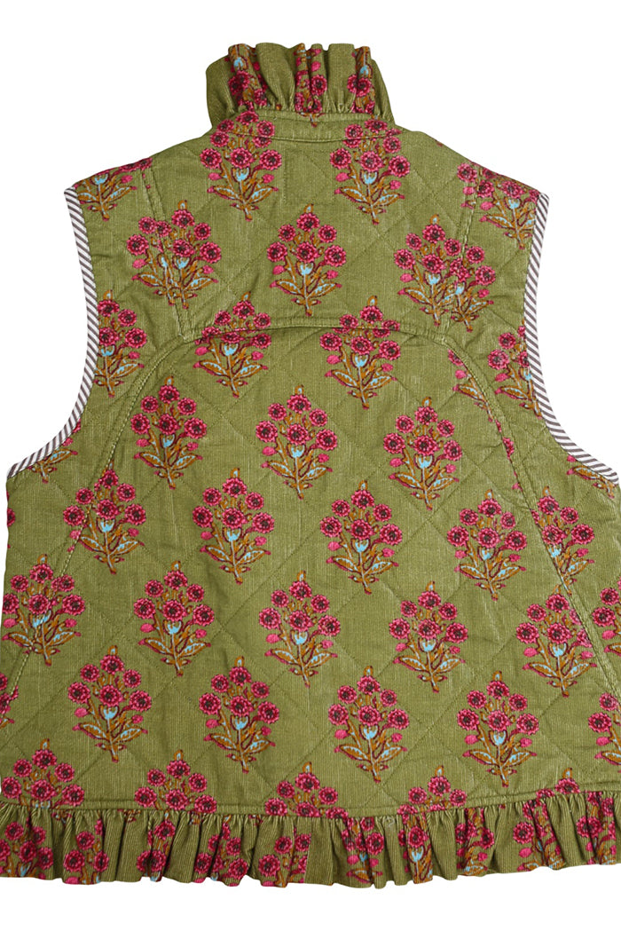 Olive Green Floral Ruffled Pocket Vest