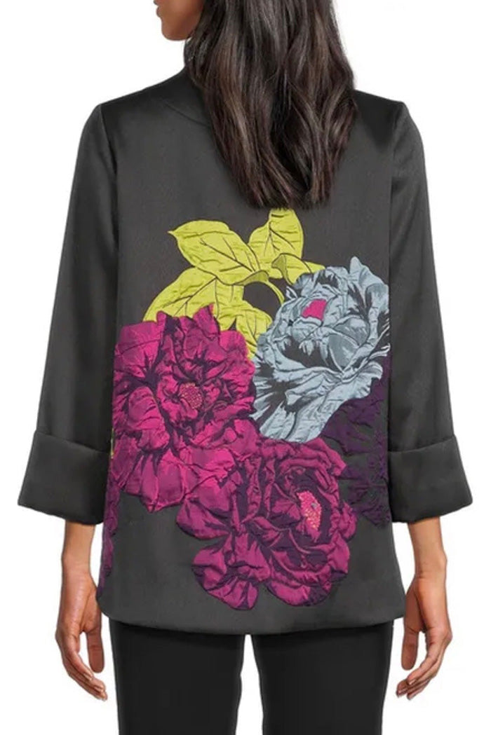 Jacquard Bloom Stand Collar Asymmetrical Jacket