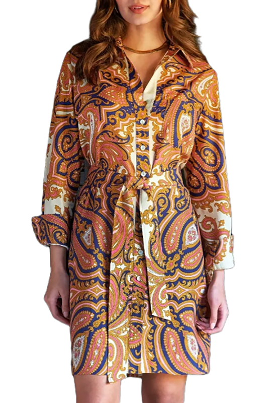 Retro Printed Shirt Dress