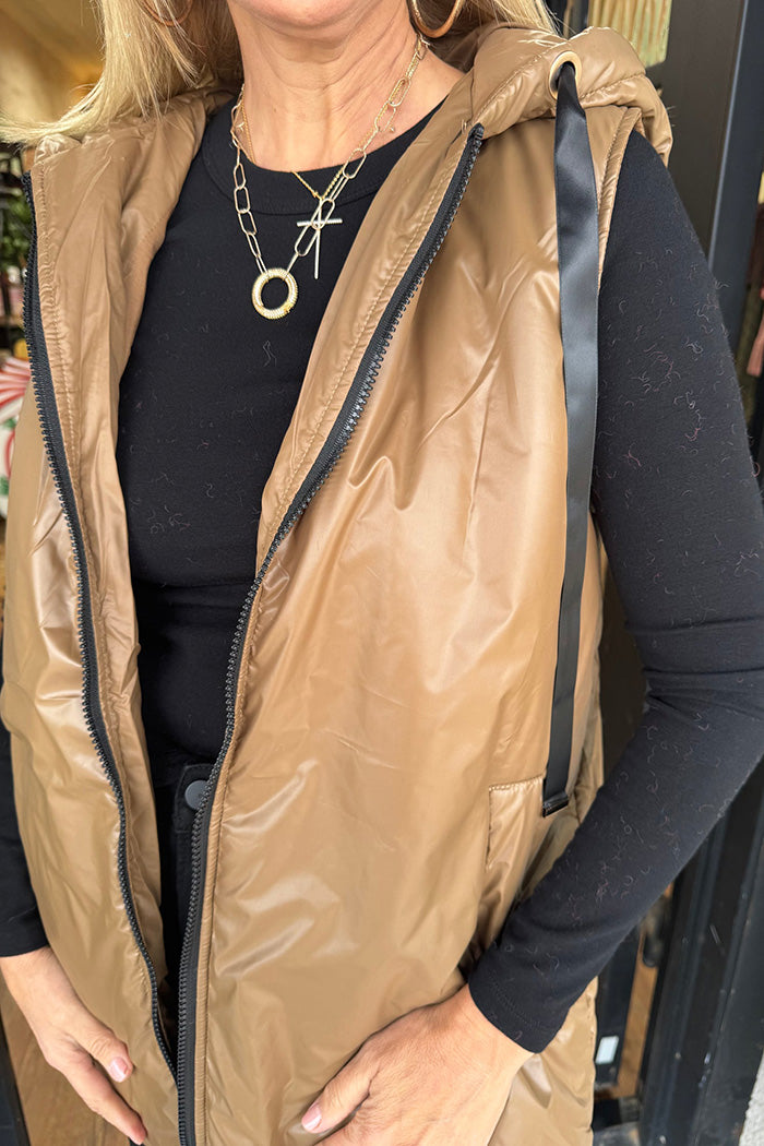 Hooded Quilted Pocket Puffer Vest Jacket