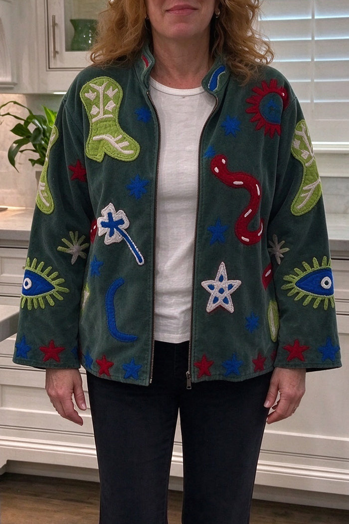 Floral Embroidered Open Front Jacket
