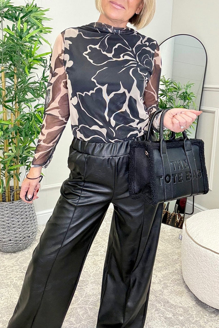 Long Sleeve Patterned Mesh Top