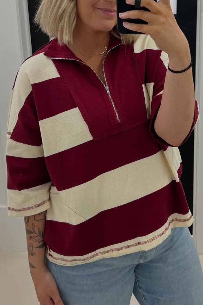 Casual Half Zipper Stripe Pullover