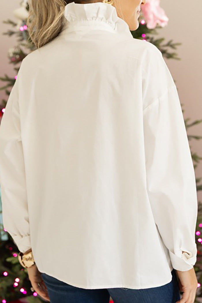 White Ruffled Long-Sleeve Top