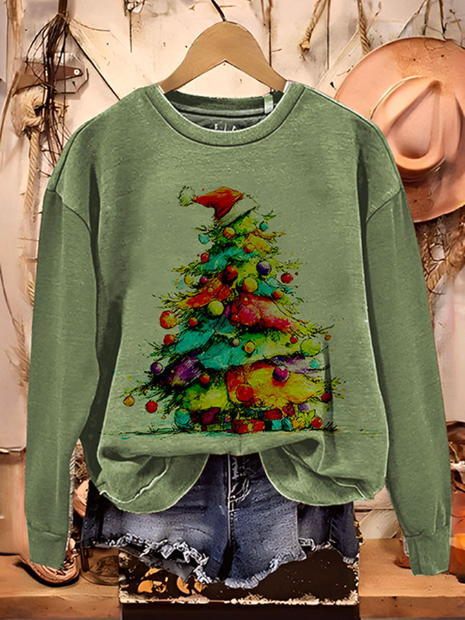 Casual Christmas Tree Pattern Top