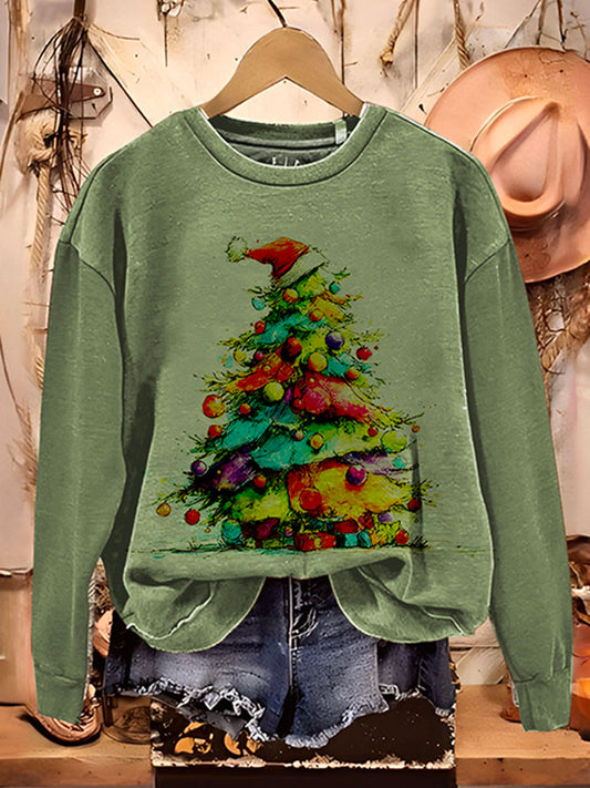 Casual Christmas Tree Pattern Top