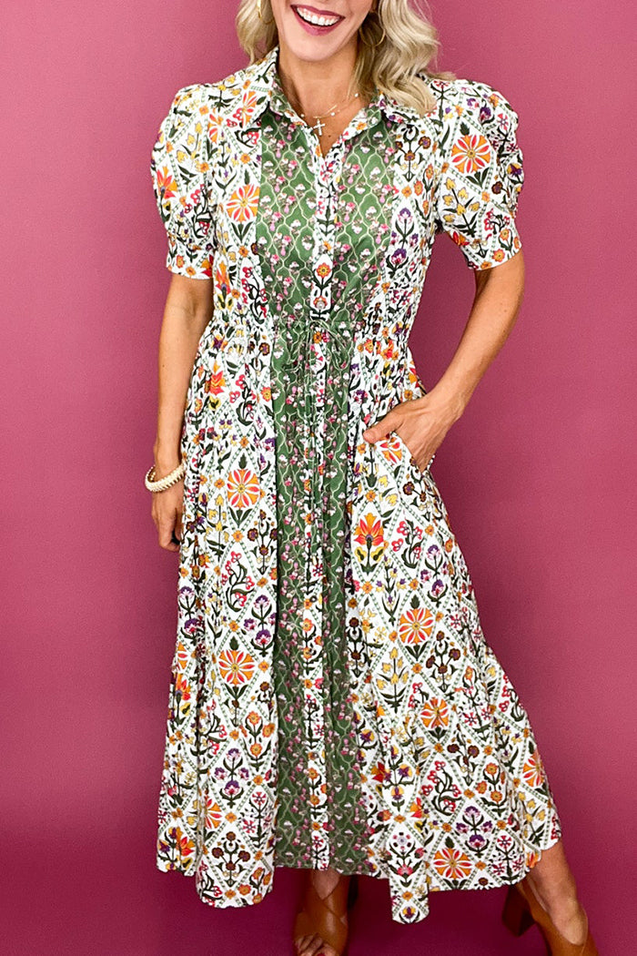 Diamond Pattern Floral Pocket Dress