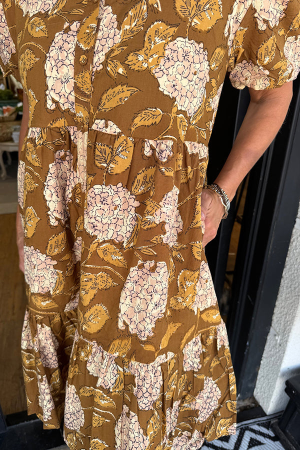 Hydrangea Tiered Ruffle Hem Dress