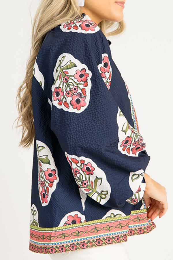 Pleated Collar Floral Top