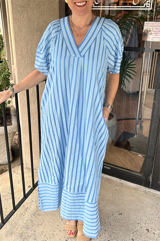 V-neck Pocket Side Slits Dress