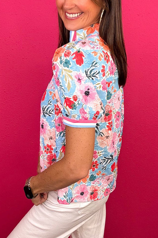 V-Neck Puff Sleeve Printed Top