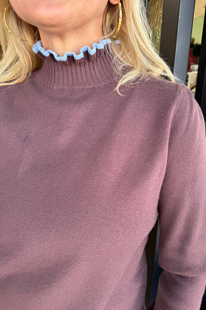 Ruffle-Trim Mock Neck Sweater