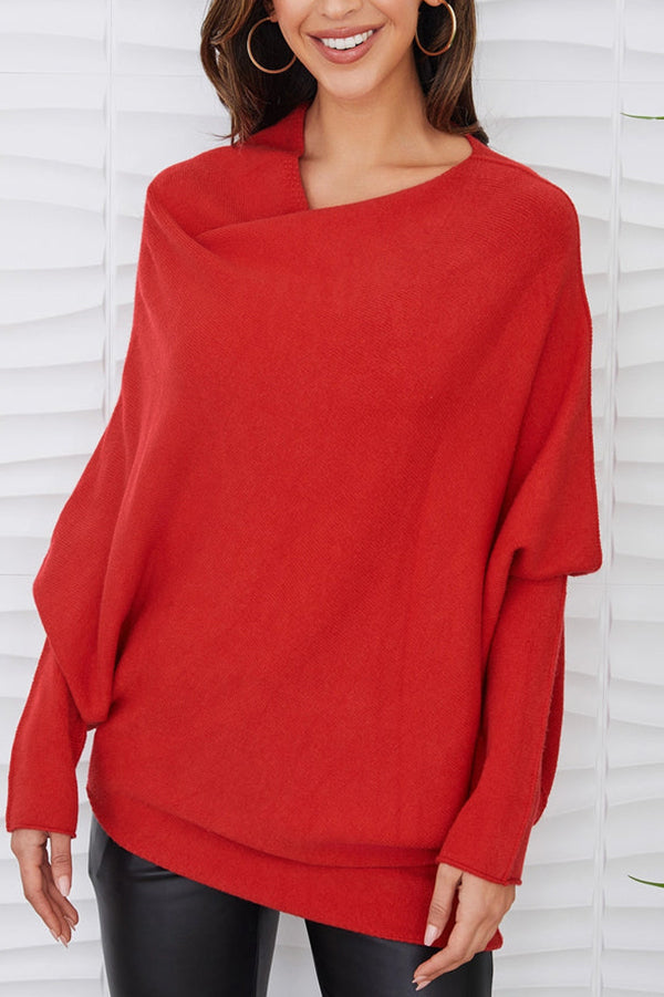 Irregular Neckline Bat-Sleeve Sweater