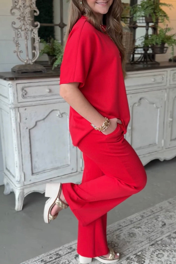 Casual Short Sleeve Top & Wide Leg Pants Two Piece Set