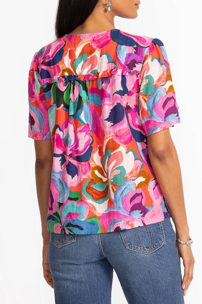 Watercolor Pattern Ruffle Seam Top