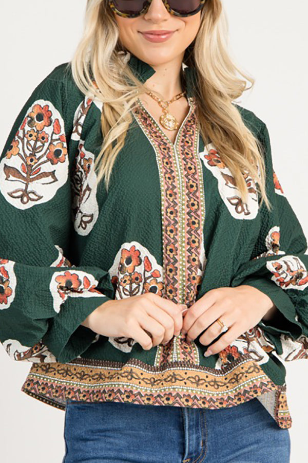 Pleated Collar Floral Top