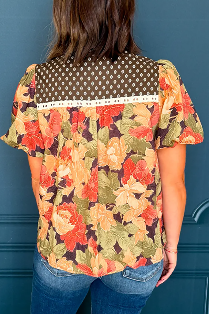 Casual Floral Patchwork Top