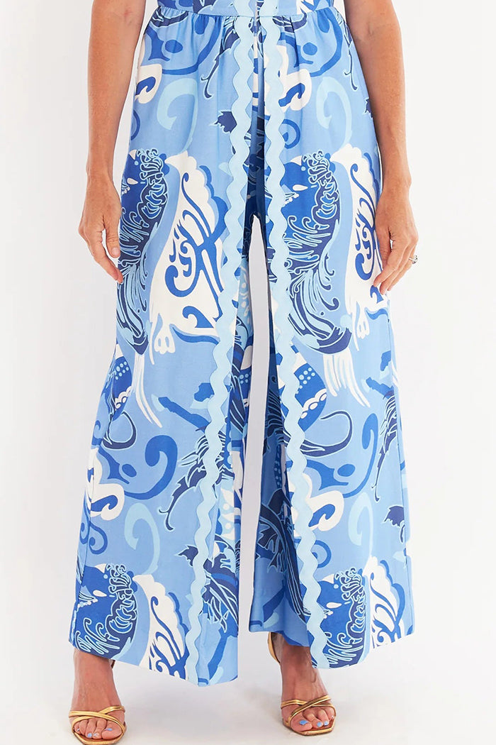Blue Abstract Print Pants